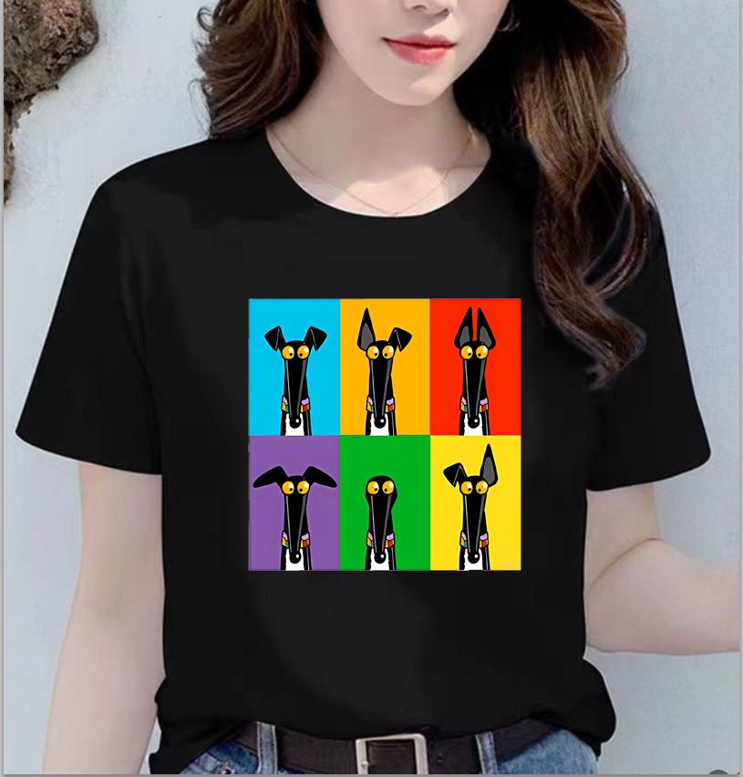 Vintage Circle Greyhound Dog Print T Shirt Women Cute Pet Graphic Short Sleeve Casual Summer Dog Lover Streetwear Tee