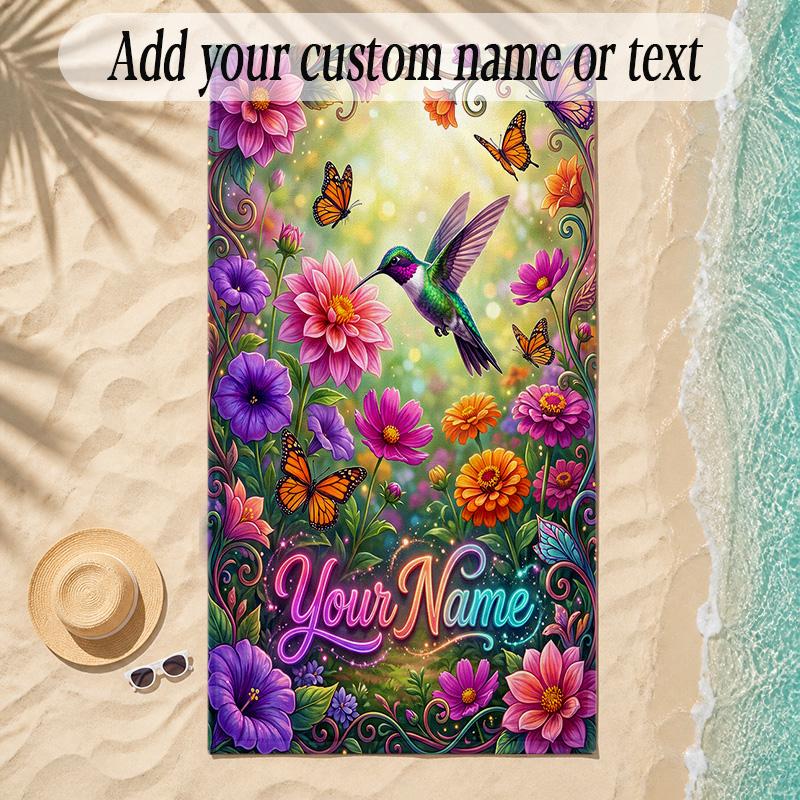 Birds Theme Soft Beach Towel Personalized Custom Name Text Towel Portable for Beach Pool Travel