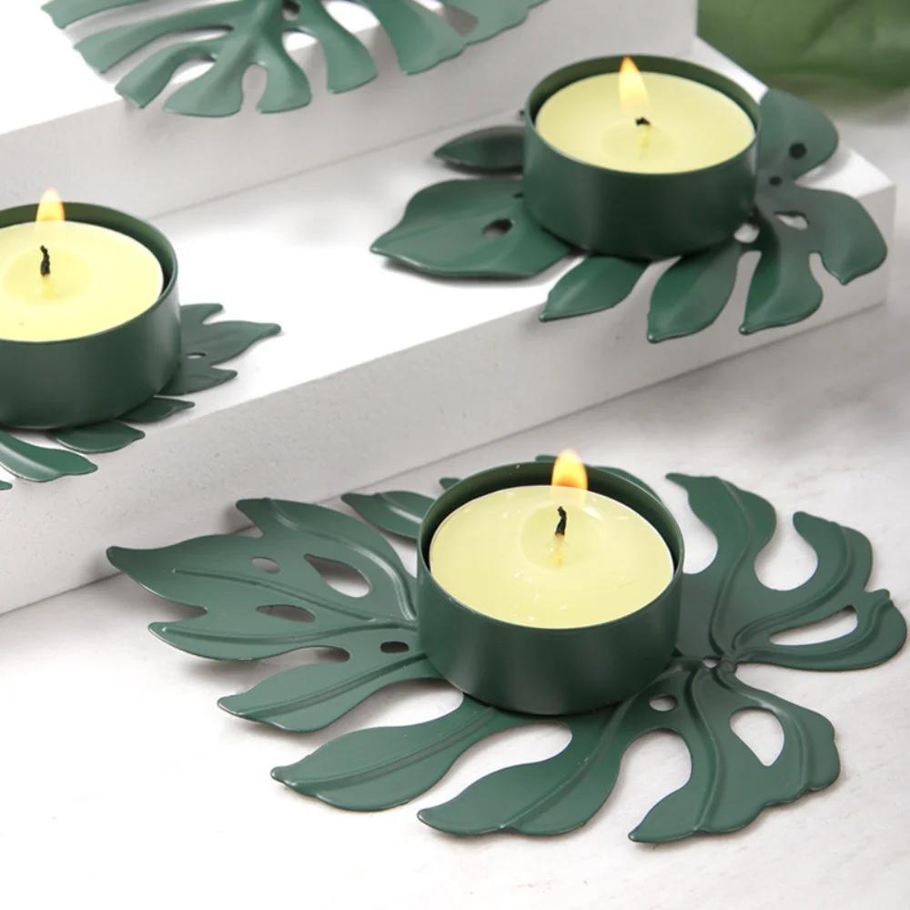 

Candle Holder Holiday Metal Leaf Ornaments Candlelight Dinner Props Creative Metal Turtle Back Leaf Ornaments Candlestick green-S