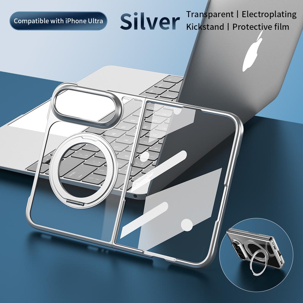360 Degree Rotating Electroplated Transparent for Magsafe Magnetic Bracket Phone Case, for IPhone Ultra Screen Protector Cover