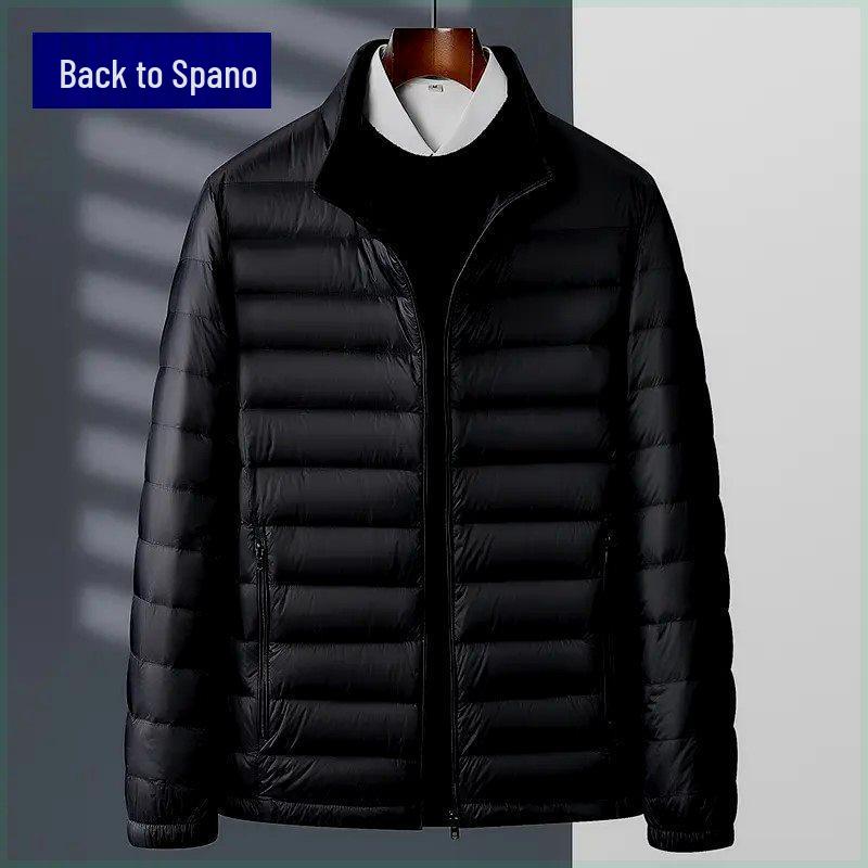 Men's Lightweight Short Down Jacket: Winter Hooded Outerwear with Stand Collar
