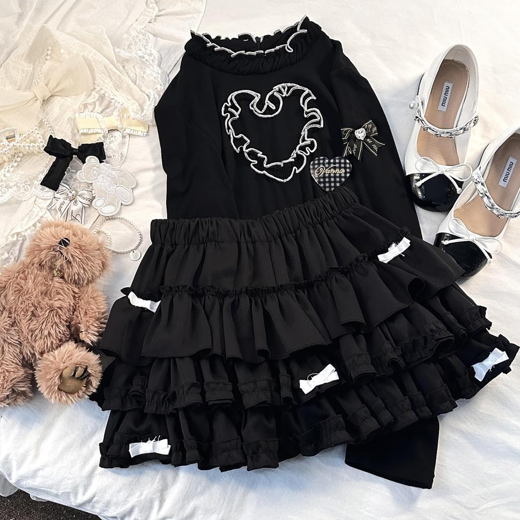 XHSUKADO Tiered Mini Skirt with Inner Ruffles and a Sickly Skirt for and Winter Free Women's 3-Layer Pants, Ribbons, Mass-Produced Style, Cute,