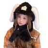 Cute Plush Rabbit Ear Hat for Women In Autumn and Winter Thick Pullover Hat Ear Protection and Warmth Lei Feng Hat Scarf Integrated Hat