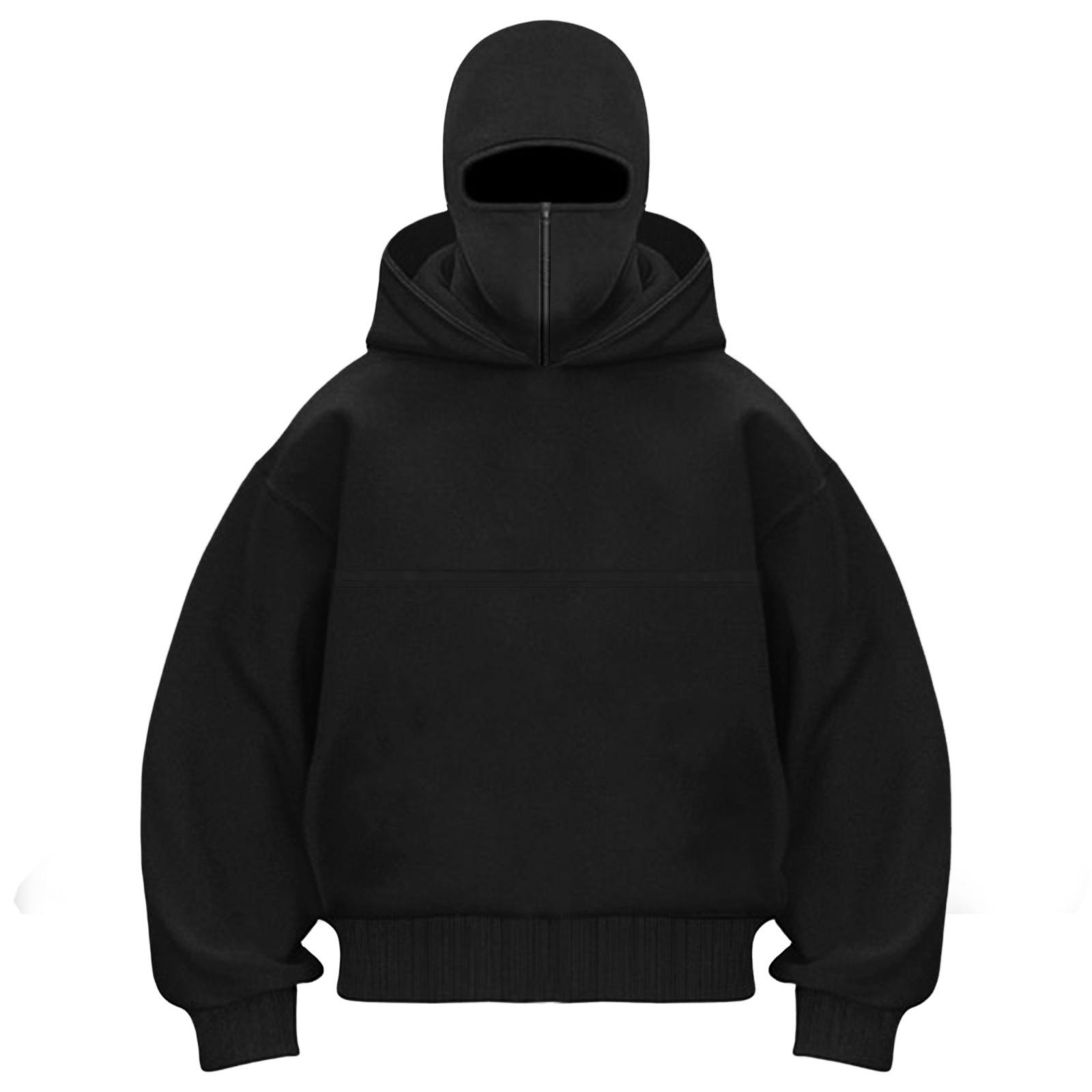 

Cross-Border Men s Loose Casual Zipper Hoodie with Built-in Mask, Customizable Design L чорний
