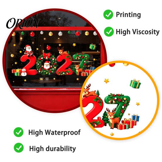 Holiday Party Decorations 2027 Christmas New Year Window Clings, Santa Reindeer Gift Ball Static Easy Installation Stickers Decals, PVC Removable