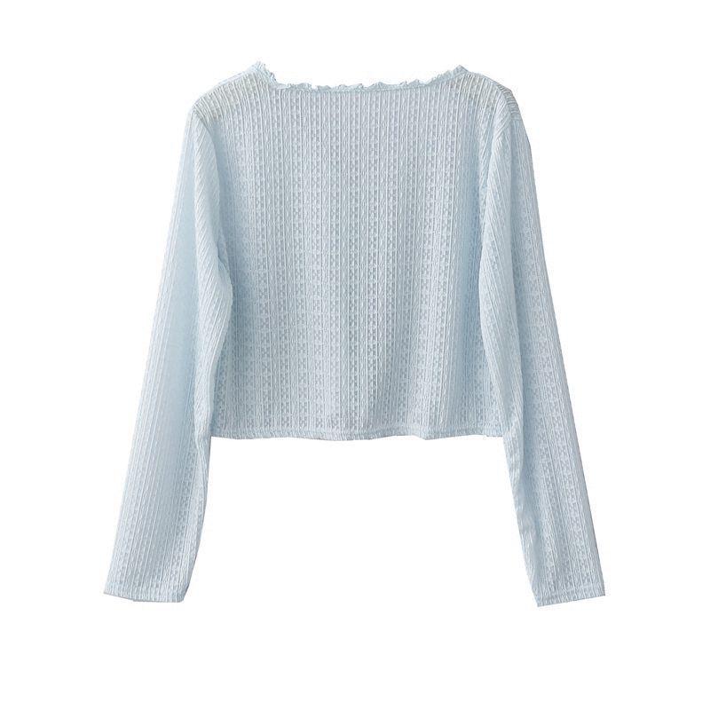 Women's Summer Lace-Trim V-Neck Ice Silk Cardigan - Airy, Loose, Long Sleeve Sun Protection Top