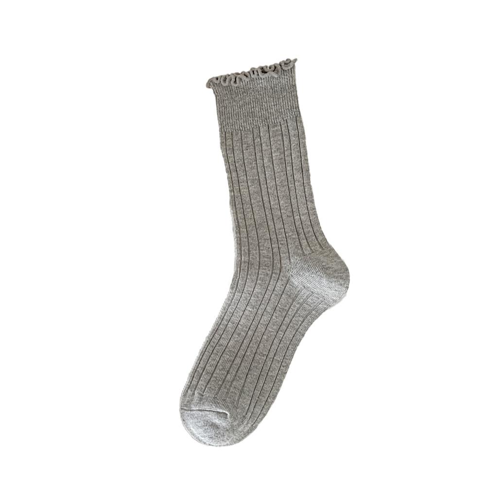 Lace Socks for Women in Autumn and Winter, Mid-calf Warm Cotton Socks, High-calf Pile Socks, Solid Colors, Versatile