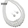 Comfortable Wear Earrings 2Pcs/Set Women Jewelry Gift, Three-Layer Imitation Pearl Choker Necklace Retro Style Set And Hook Earrings, Adjustable Chain