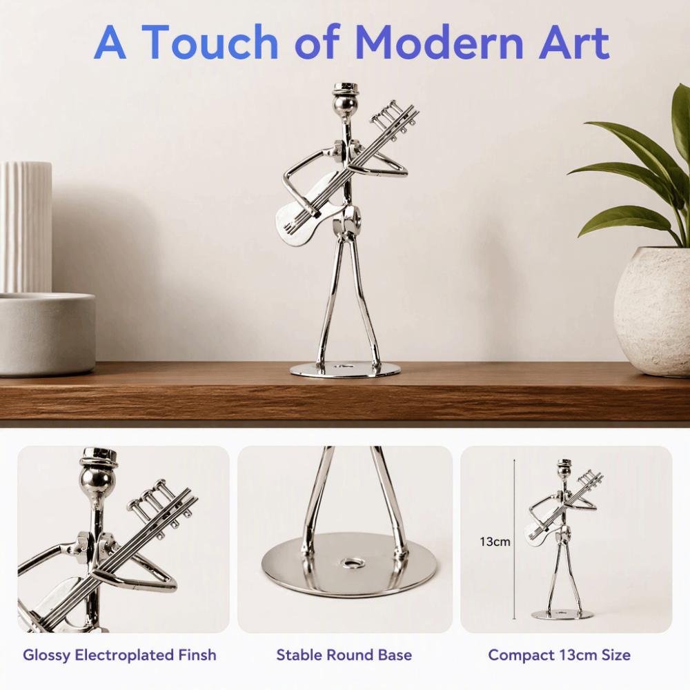 Iron Materia Electric Guitar Player Statue Silver Musician Man Decor For Office Decor