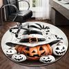 Round Crystal Velvet Rug Halloween Pumpkin Witch Hat Spider Web Theme Floor Mat Party Decor Festive Seasonal Design
