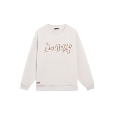 Li-Ning Fleece-Lined Long-Sleeve Casual Sweatshirt With Logo Unisex Tops Wind-Chime-Grey AWDSG93-3