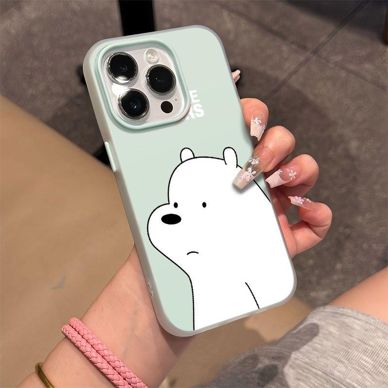 Simple White Bear Suitable for Apple 16/17promax Mobile Phone Case iPhone15 Skin Matte 14 Jelly Air Case