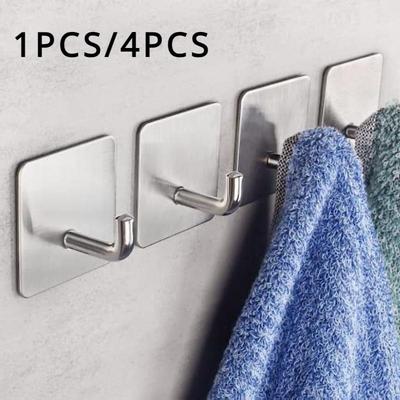 1 pces/4 pces ganchos adesivos vara resistente na porta de toalha de parede à prova dwaterproof água suportes de aço inoxidável para pendurar roupas gancho do banheiro casa