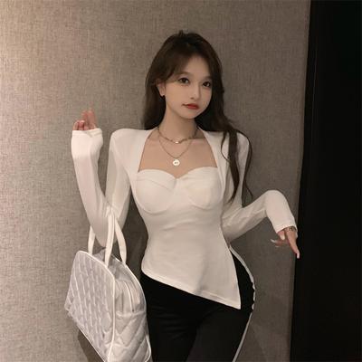 Saf Seksi ve Çok Yönlü Mizaç İnce ve Uzun Kollu Tişört Küçük Göğüslü ve Kadınlar İçin Üstler