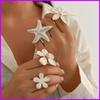 Exaggerated Fashion Statement Ring Flower and Pearls Wedding Finger Ring Handmade Jewelry for Parties