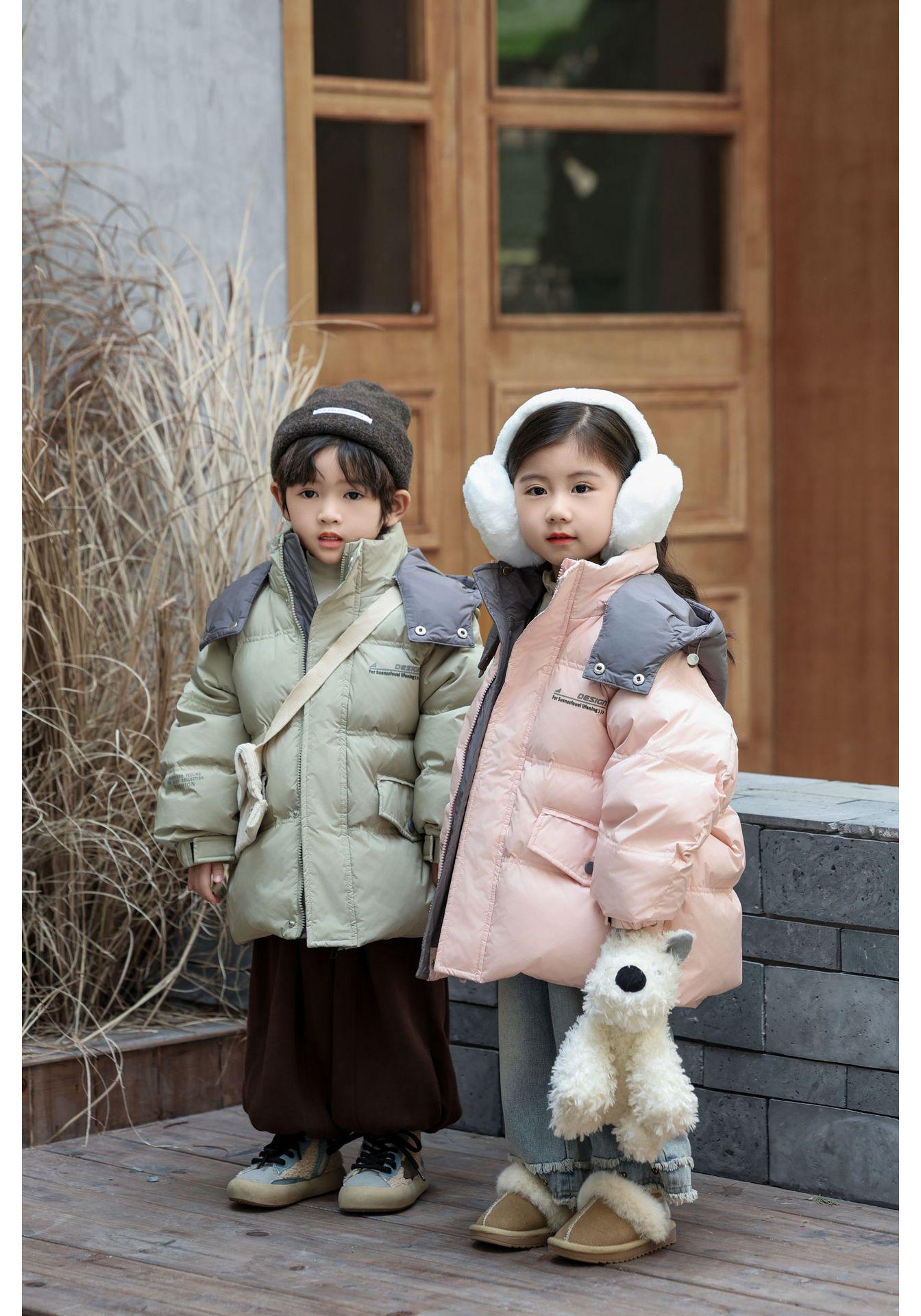 Boys & Girls Versatile Winter Hooded Down Jacket - Warm, Casual, Solid Color 90cm
