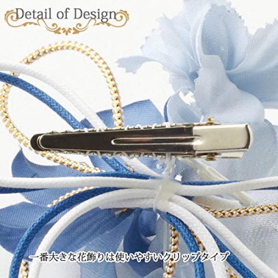 Kamakura Kogei Japanese hair ornament set Carnation flower hair 3 blue [Kamakura Craft] 5-piece clip, hairpin, U-pins, (ulmarine)
