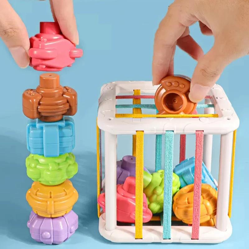 Montessori Shape Blocks Sorting Game for Baby Sensory Cube Colorful Blocks Educational Learning Toys Newborn Gift 0-12 Months