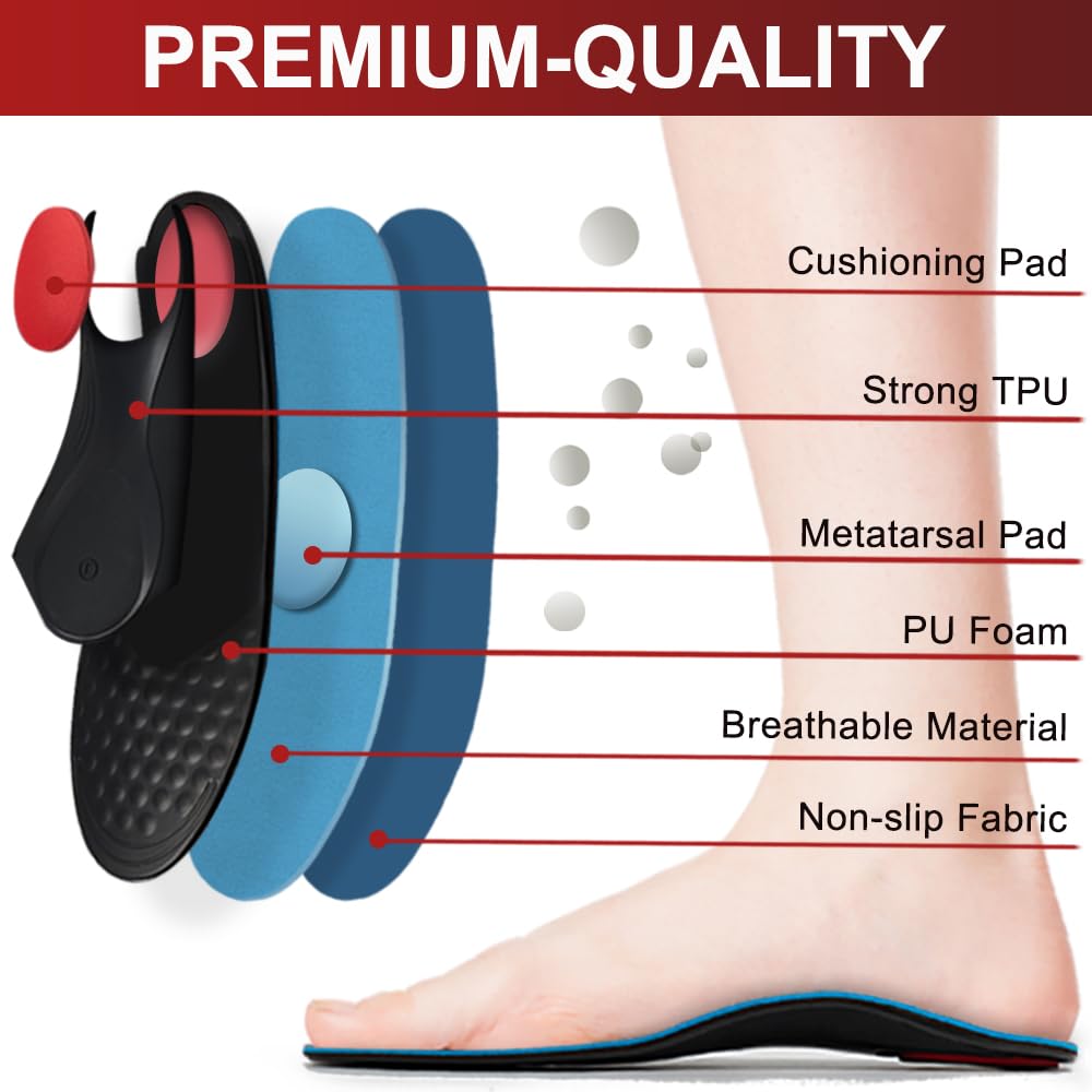 Arch Support Insoles [3.0cm Arch] Shock Absorption Sports Insoles Comfortable Antibacterial and Deodorizing for Daily Life, Walking, Standing Work, Un