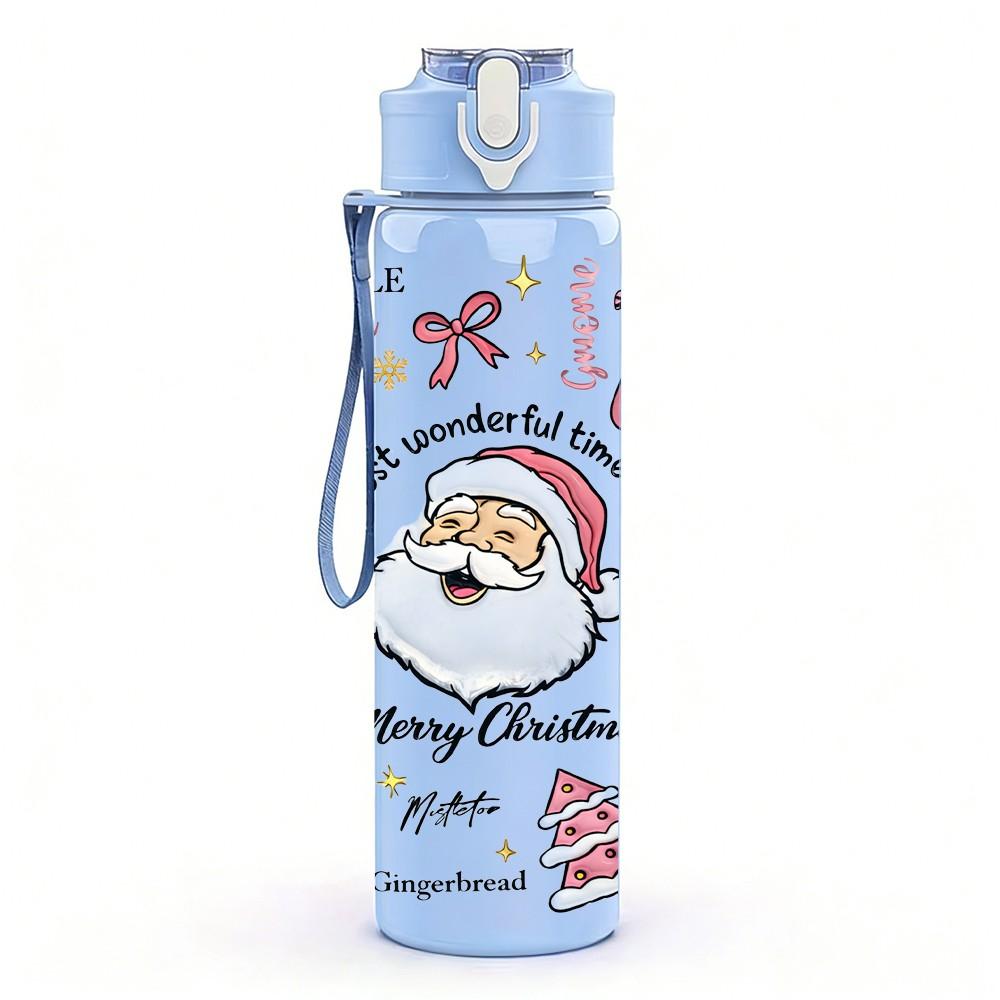 1PC Santa Claus Winter Xmas Lettering 750ml Color Plastic Sports Water Bottle Leakproof Flip Straw Lid Suitable for Sports Office Home Use
