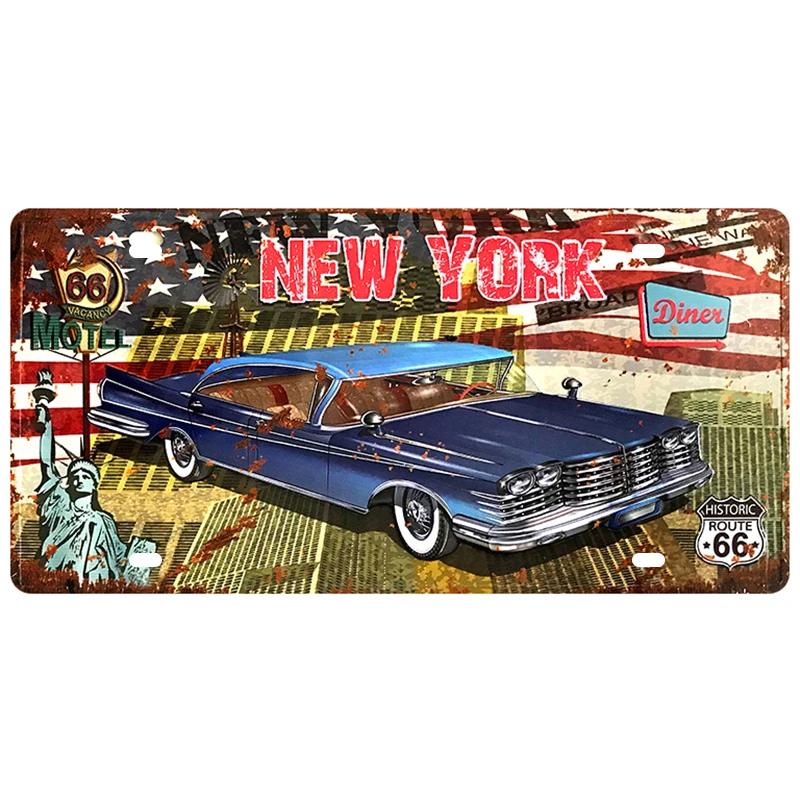 Motor Bus Car Plate License Metal Tin Signs US Route 66 Tinplate Poster Vintage Pin Up Signs Bar Cafe Garage Wall Decor Plaques