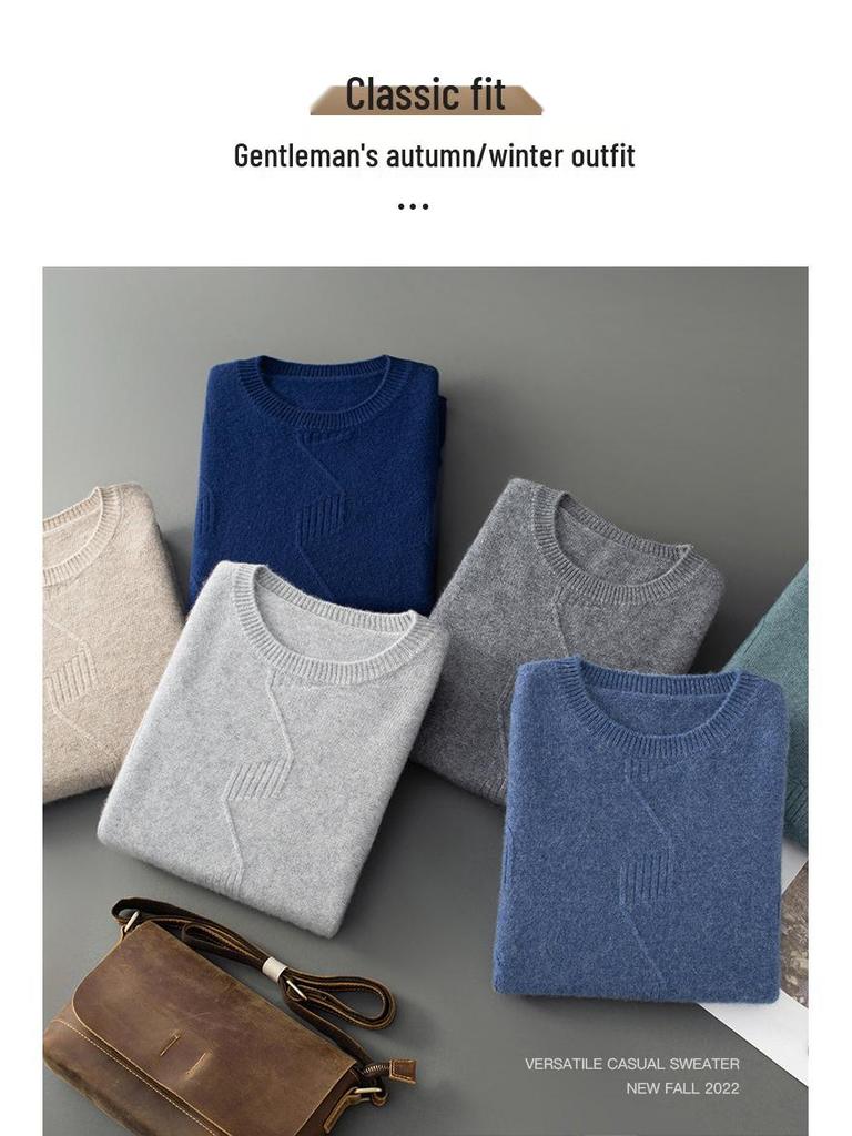Men's Thickened Cashmere Sweater: Autumn/Winter Round Neck, Musical Note Design, Business Casual