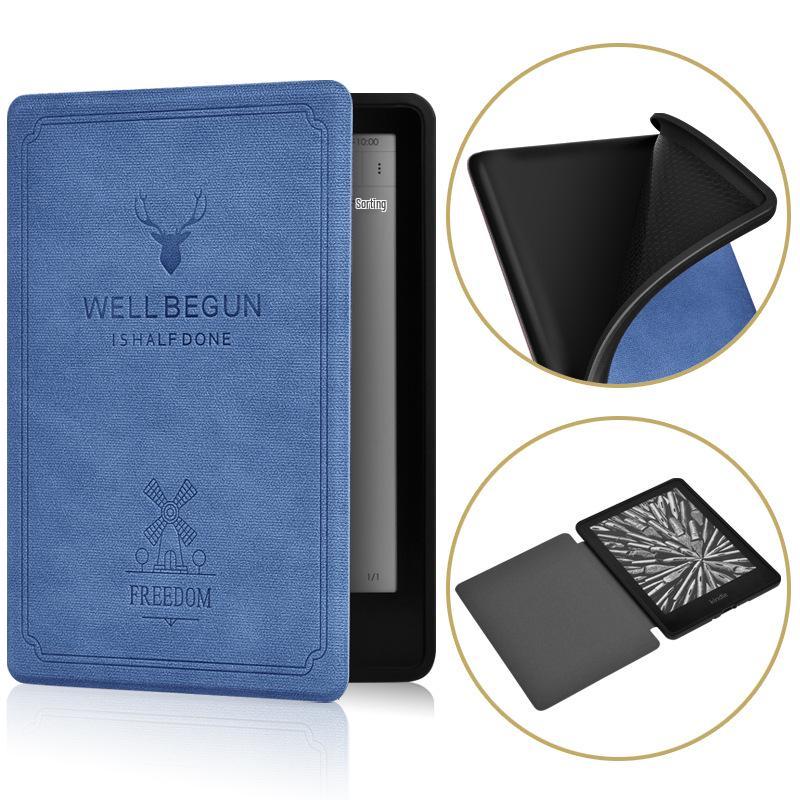 

2024 Kindle Paperwhite6543 Protective Case - Deer Head Style with Ram Horn Pattern Leather 6th Gen Deer Head (7 inches) озеро синий