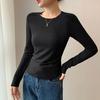 Yousheng Women Bottom Tops Round Neck Long Sleeve Slim Fit Base Shirt Solid Color Soft Elastic Pullover Tops Daily Wear