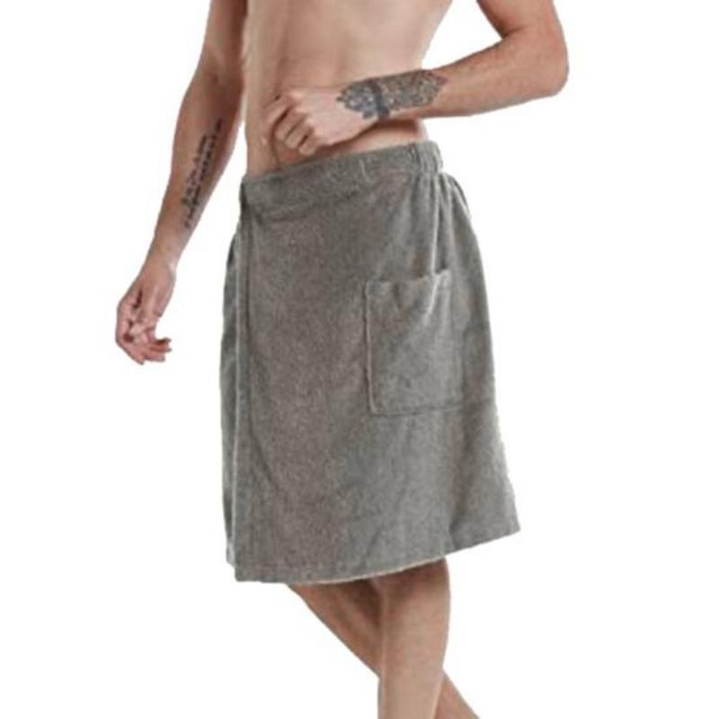Men Bathrobe Bath Towel Adjustable Elastic Waist Homewear Nightgown Pocket Outdoor Sports Swimming Gym Spa Towel