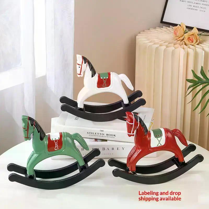 Wooden Rocking Horse Ornament Desk Decor Living Room Decor Balance Art Adornment Creative Gift Souvenir