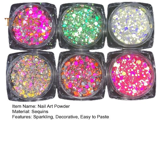 6 Box Nail Pigment Powder Sparkling Decorative Non-falling Fashion High Gloss Colorful Faux Diamond Glitter Powder Household Supply