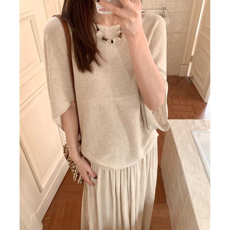 JK&JS French Style Round Neck Thin Knit Top