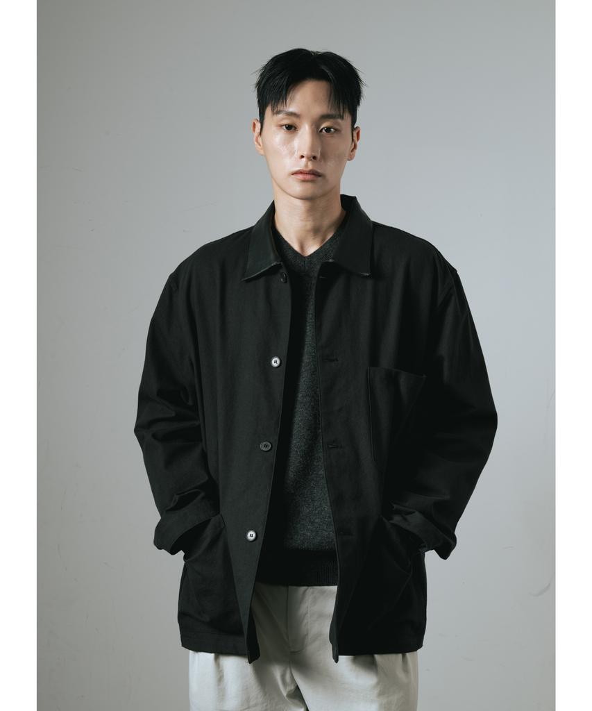 Whagi Leather Collar Coverall Jacket (Black)