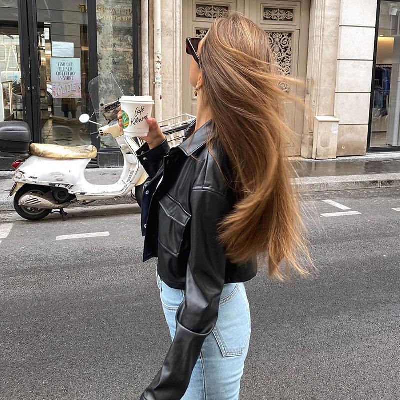 2024 Fall/Winter European & American Style Women's PU Leather Crop Jacket