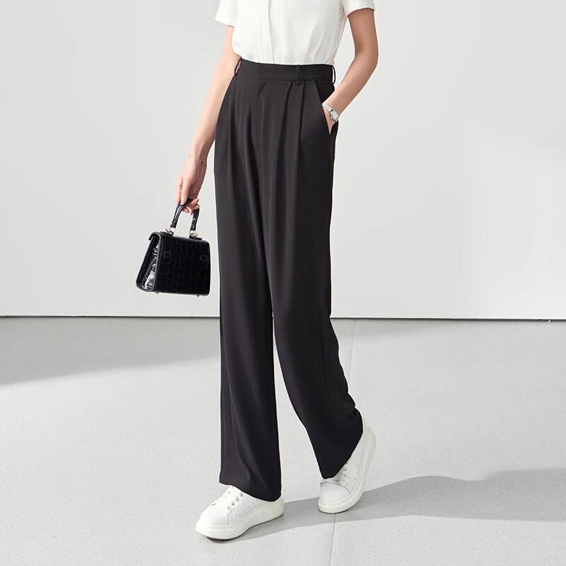 Women's Black Straight Wide-Leg Business Suit Pants