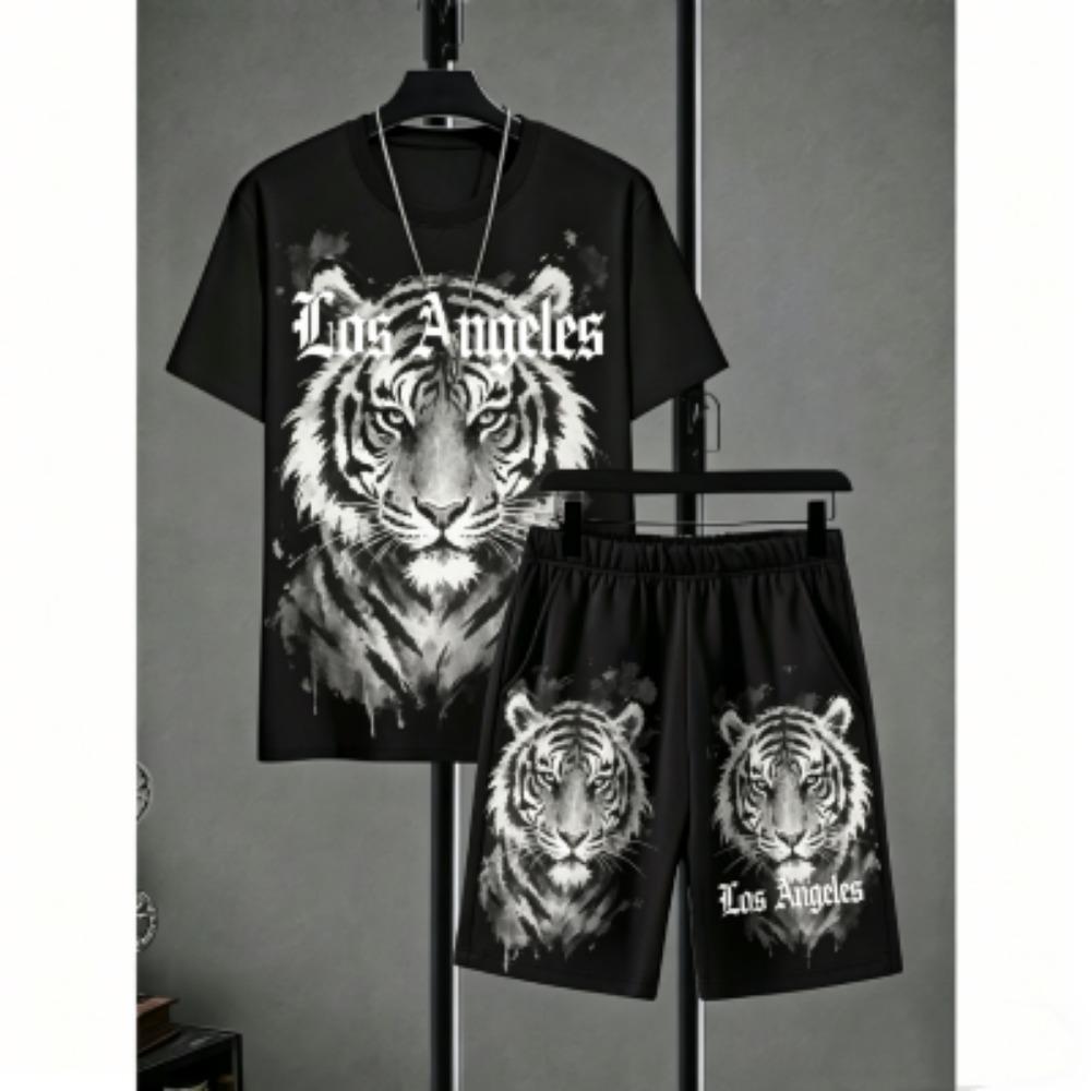 Men's Set Colorful Stripes Printed Men's T-shirt and Shorts 2 Piece Set Summer Casual Outdoor Men's and Women's T-shirt Sets