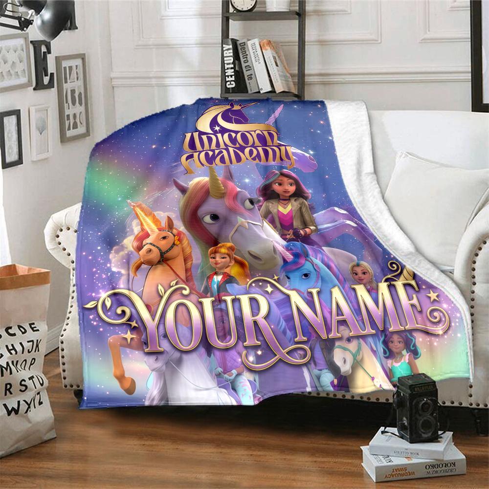 1PC Unicorn Academy Custom Name Patterned Flannel Blanket Suitable For All Seasons For Home Decor Warmth And Comfort Gifts Holiday Present
