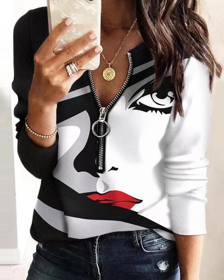 2023 Women's European American Spring Summer Commuter Long Sleeve Zipper Shirt