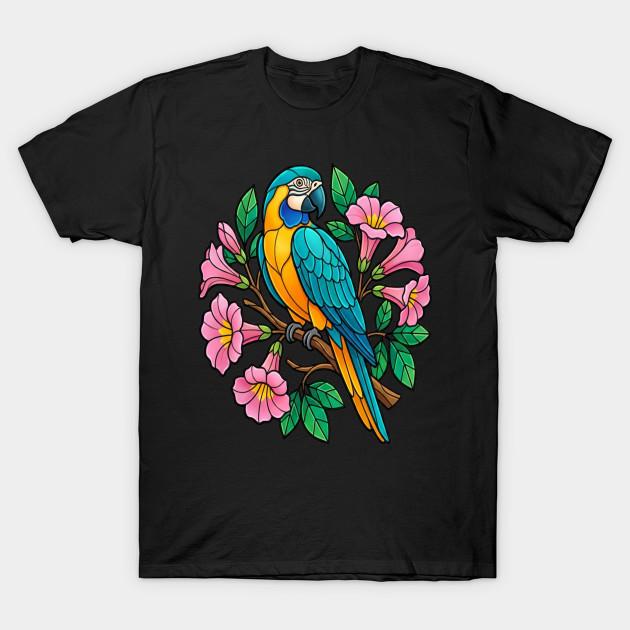 

Men Black Print T-shirt Circular Tropical Macaw Floral Art No-Cut Transfer Paper Print Cotton Tshirt XL чорний