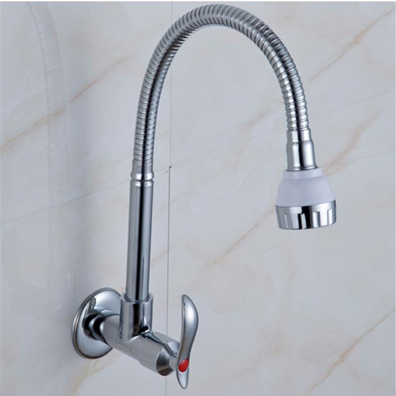 Kitchen Faucet 360 Degree Swivel Brass Kitchen Mixer Single Cold Singk Tap Single Hole Water Tap Wall Mount