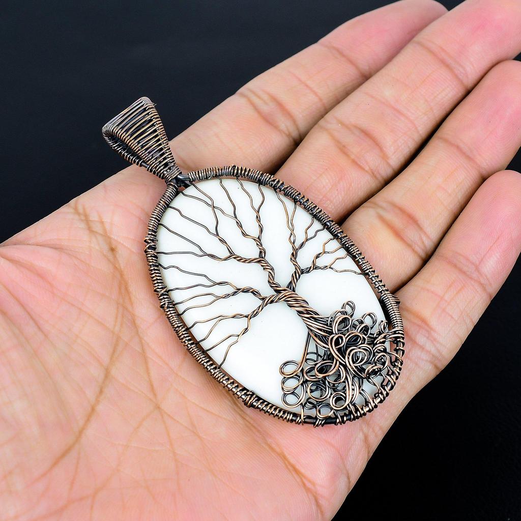 Tree Of Life White Coral 999 Copper Wire Wrapped Pendant, Handmade Gemstone Pendant Jewelry, Gifts For Wife Brand New Pendant