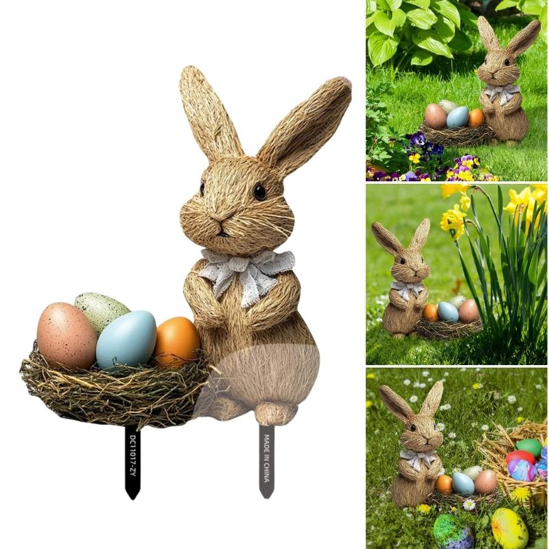 Colorful Rabbit and Eggs Yard Sign for Easters and Spring Celebration Weather Resistant Garden Insert Animal Stake