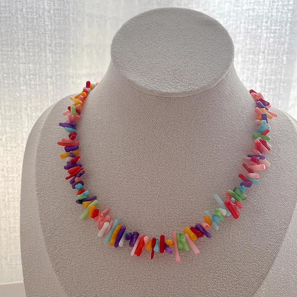 Bohemian Pozlacený PVD Nerezová Ocel Duhový Nepravidelný Korálový Řetízek Choker Náhrdelník Pro Ženy Sváteční Šperky