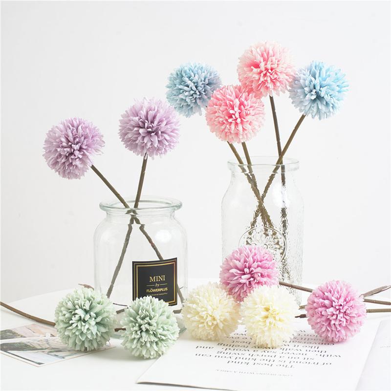 3PCS Hydrangea Artificial Flowers Fake Dandelions Bouquet Wedding Decoration Home Room Decor DIY Pompon Bridal Accessories