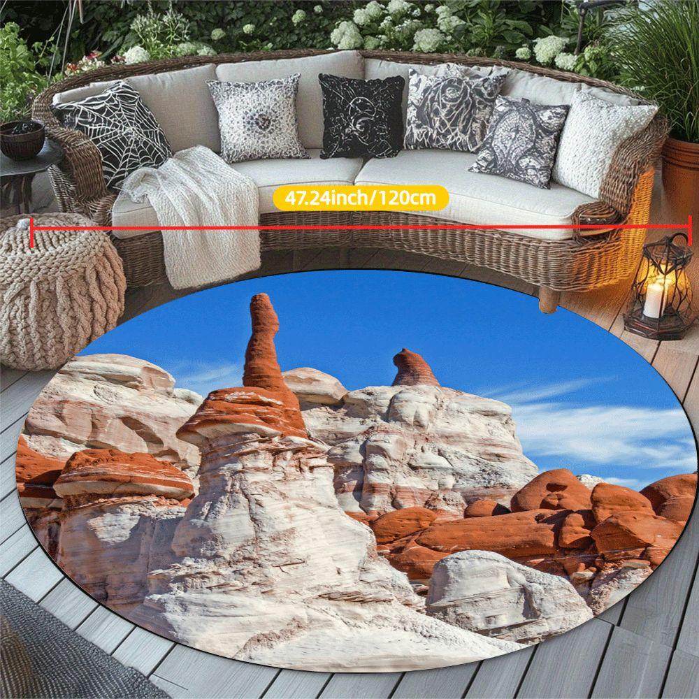 Round Natural Landscape Pattern Flannel Rug Printed Design Modern Art Decor Soft Anti Slip Carpet For Living Room And Meditation