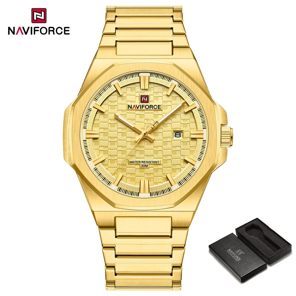 NAVIFORCE Simple Watch for Men Stainless Steel Strap Calendar Movement Luminous Pointer Waterproof 3ATM Casual Fashion Men's Watch NF9245