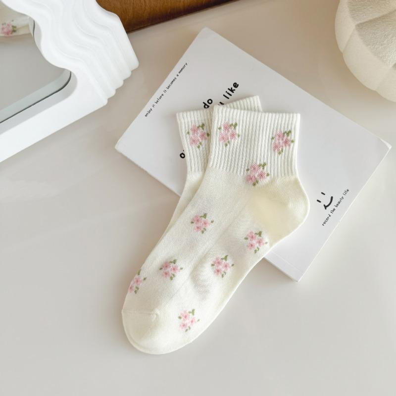 White Socks for Women, Summer Bow Flower Short Socks, Trendy Breathable Boat Socks, Cotton Sweat-absorbing Women's Socks