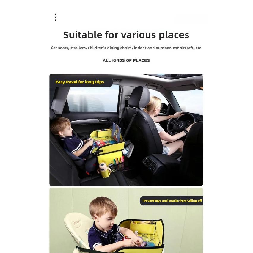 Kids Travel Tray for Toddler & Kids Car Seat, Lap Tray for Airplane, Carseat Table Tray with Organizer for Road Trip Activities