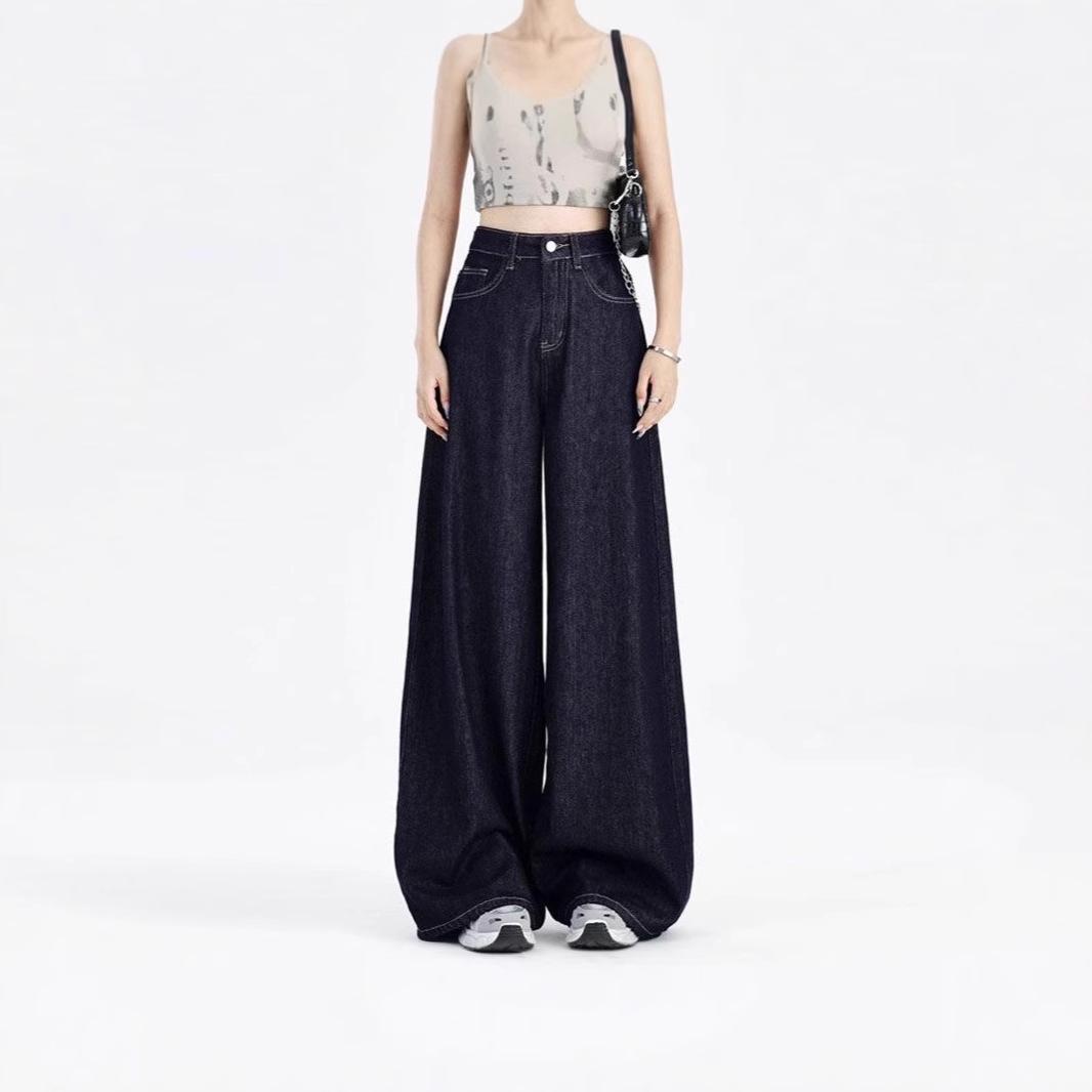 

Women s Dark Blue Loose Wide-Leg Jeans - Spring/Autumn 2025 Floor-Length Straight Pants M [Premium Quality]
