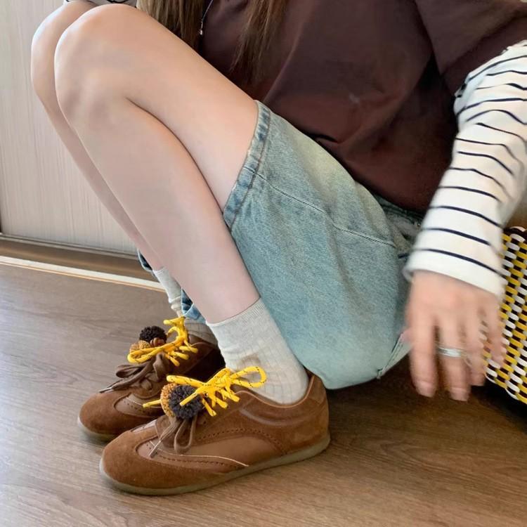 Cowhide version~ Super fire leather contrasting shoelaces German training shoes women's autumn new inner height increase casual shoes sports Forr